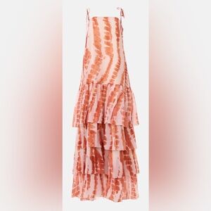 Andrés Otálora “Tha Maxi Dress” Tiered Maxi Dress with Coral Tie-Dye Print